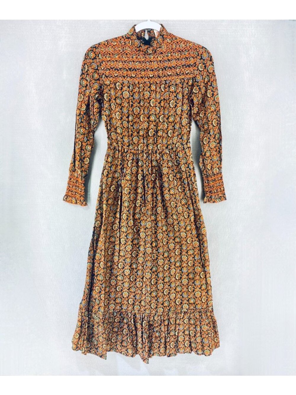 Vintage Misty Lane Cottagecore Dress Womens XS Multicolor Cotton Floral Maxi 50s